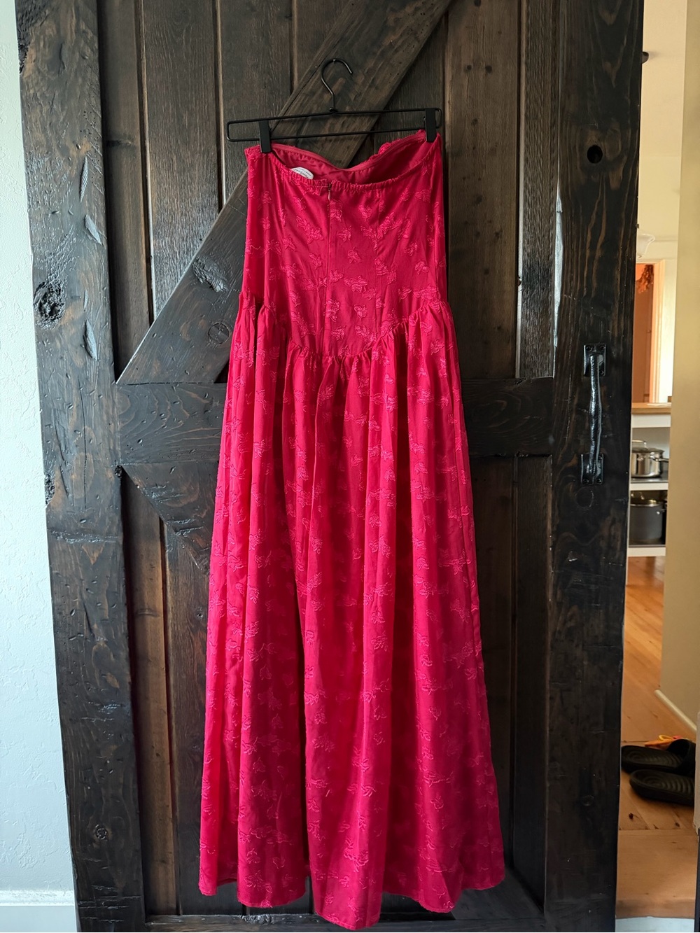 PepperMayo Red Strapless Floral Jacquard Maxi Dress Side Slit US 6 M - Picture 5 of 7
